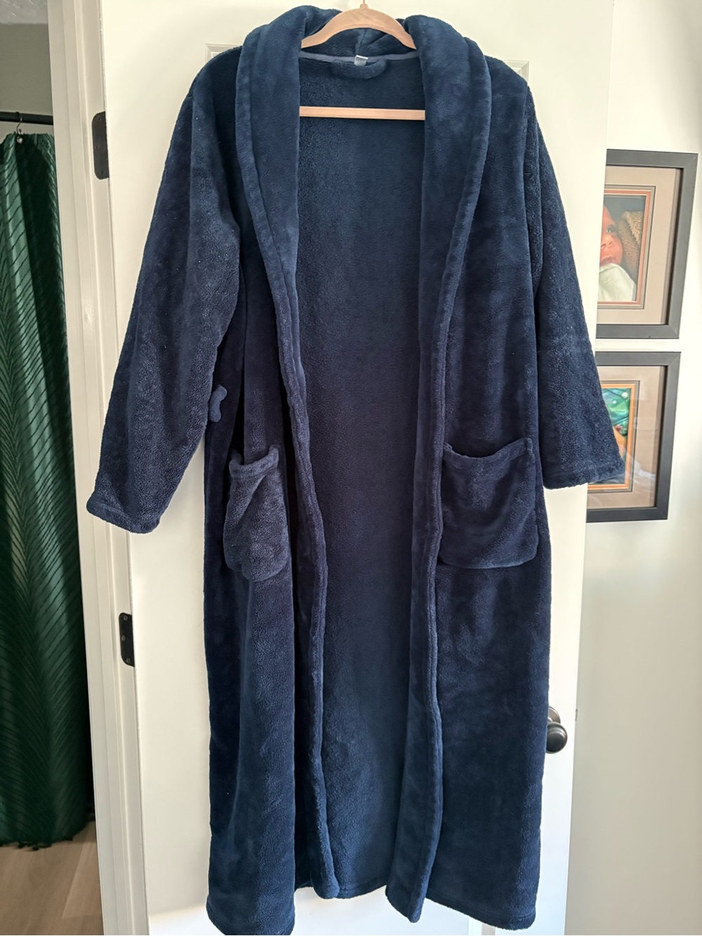 Plush Long Hooded Robe for Women - Navy
